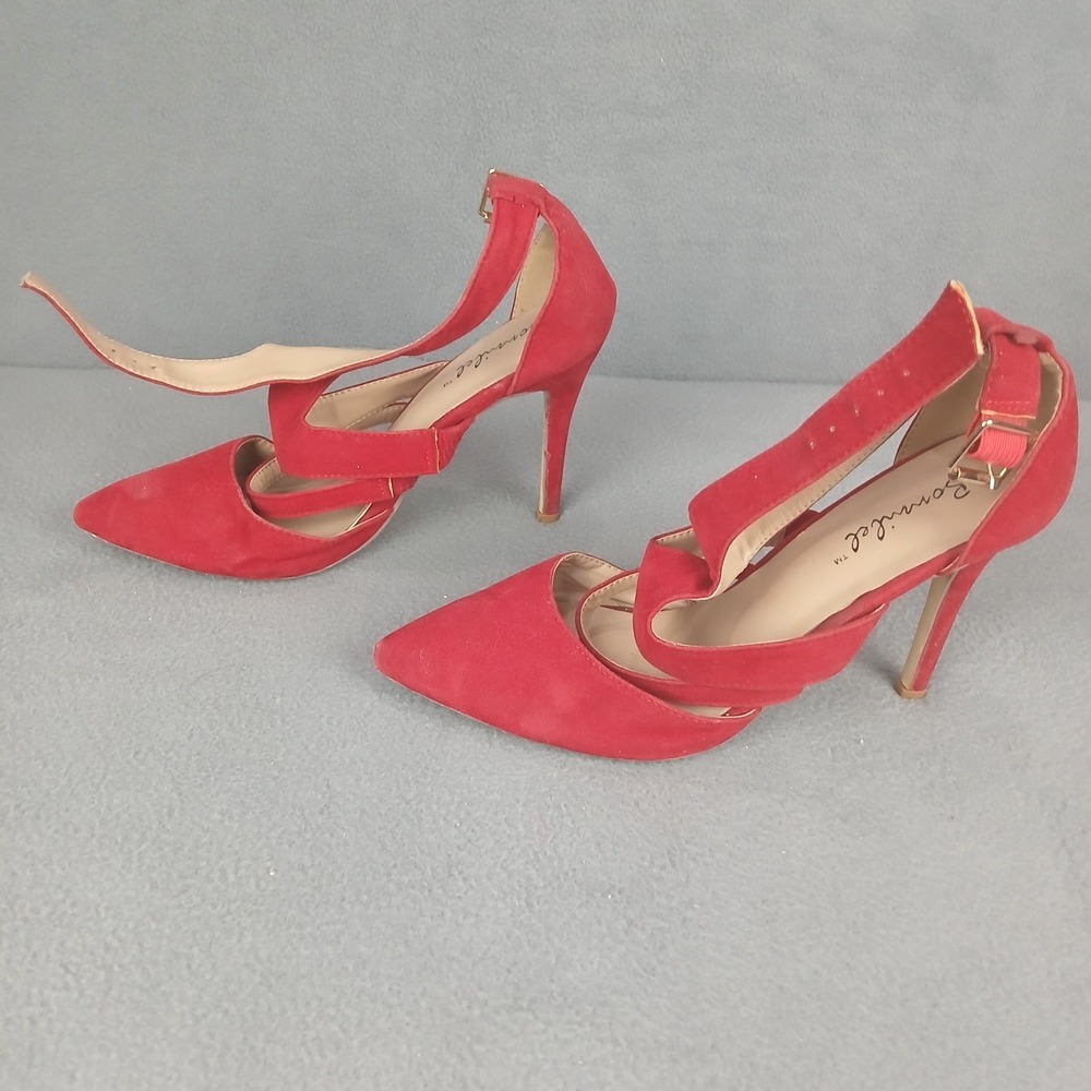 Bonnibel Pumps Womens 8 Red Pointed-Toe Stiletto Heel Ankle Straps Formal Modern